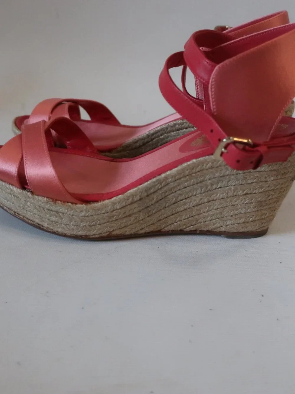 Womens Elie Tahari Coral Satin Espadrille Platform Wedge Heels 37.5 US/7.5